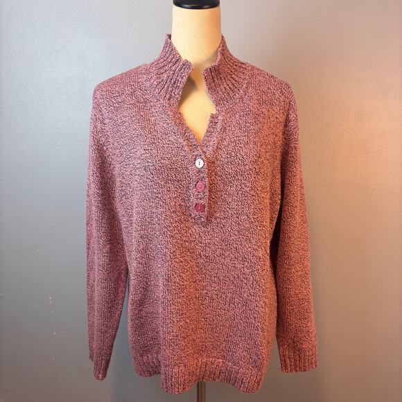 Karen Scott Sweater Womens Heather Pink Stand up Collar Button Up Long Sleeve - Picture 1 of 5
